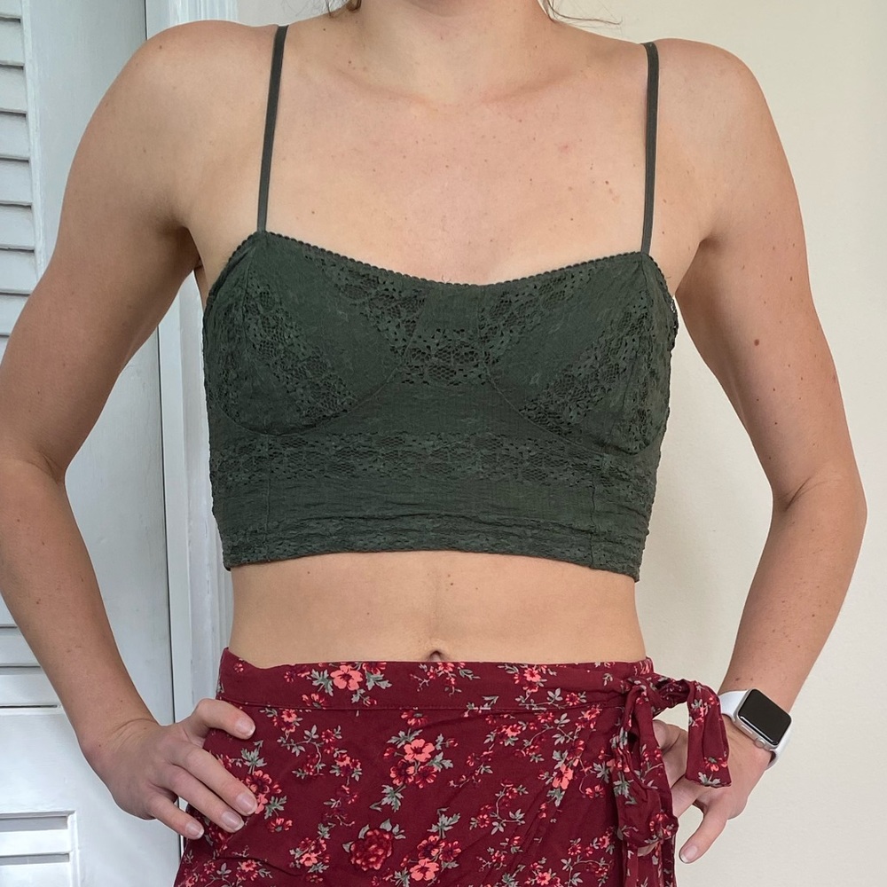 Olive green lace crop top